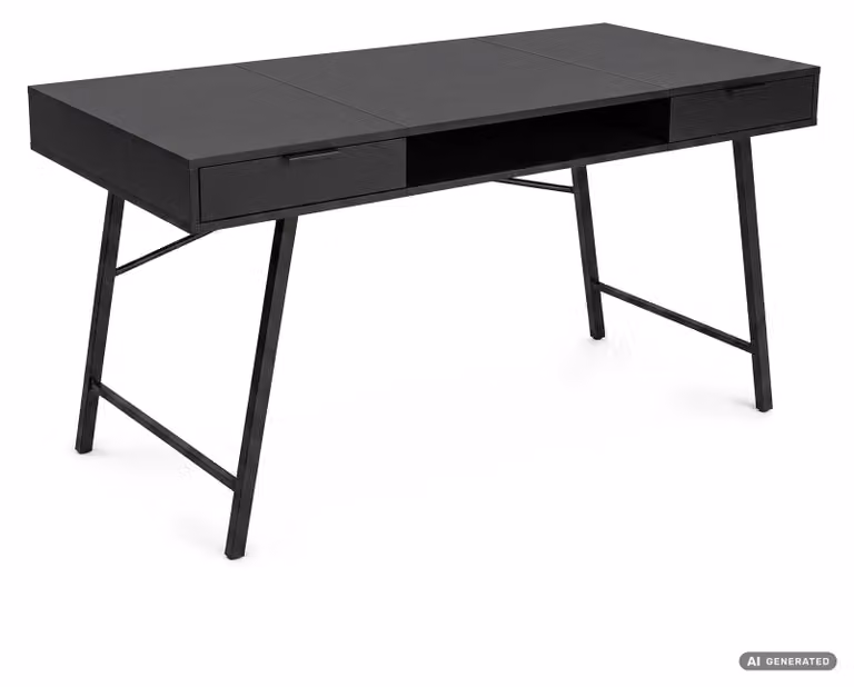 Biurko industrialne komputerowe Czarne ARDEN 120 cm 2 szuflady 1 półka Czarne nogi