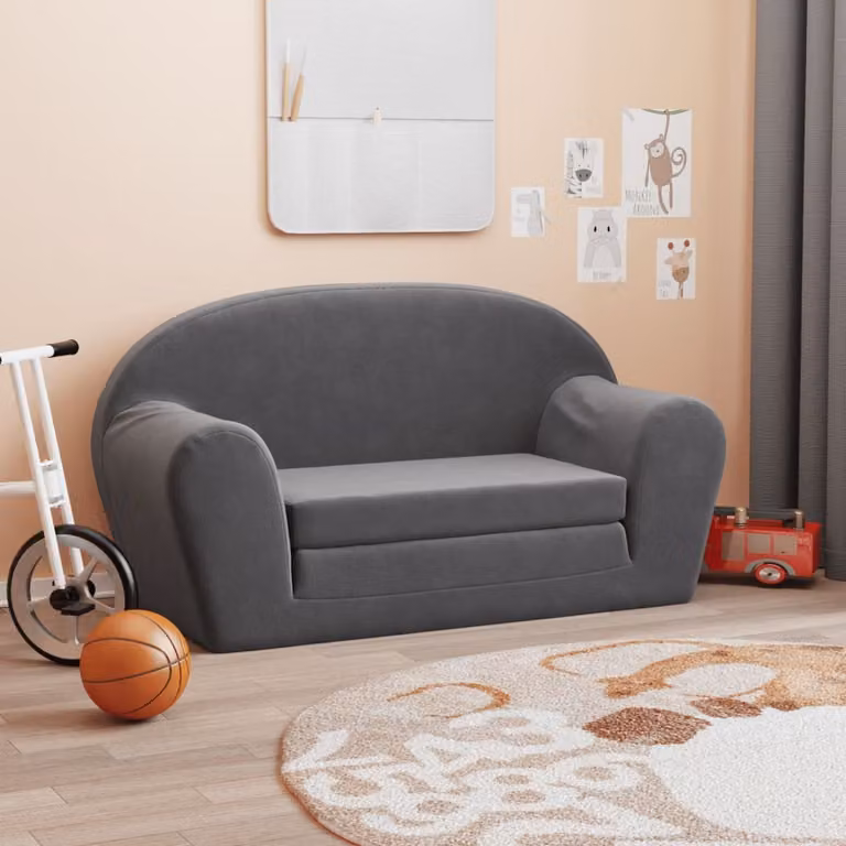 Maison Exclusive - Rozkładana sofa dla dzieci, dwuosobowa, kolor antracytowy, miękka tkanina pluszowa