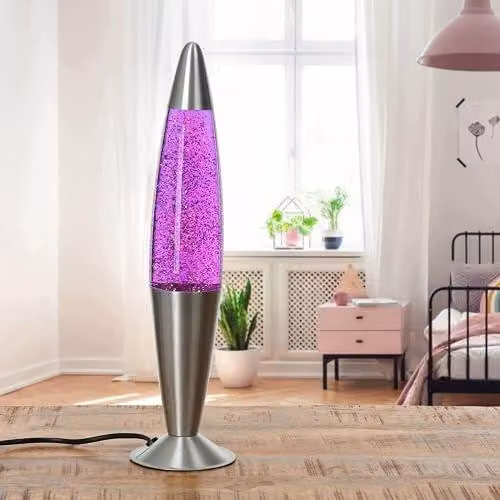 Lampa lawowa fioletowa z brokatem retro do salonu dekoracyjna 42 cm