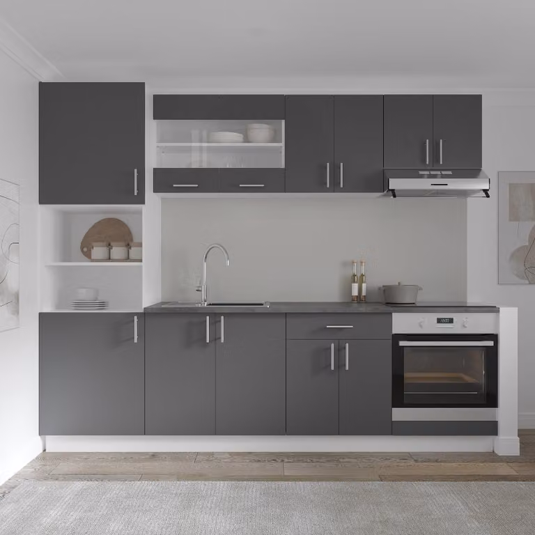 Komplet kuchenny Karo V20, antracyt/biały, blat termoformowany o grubości 28 mm, szerokość 260 cm