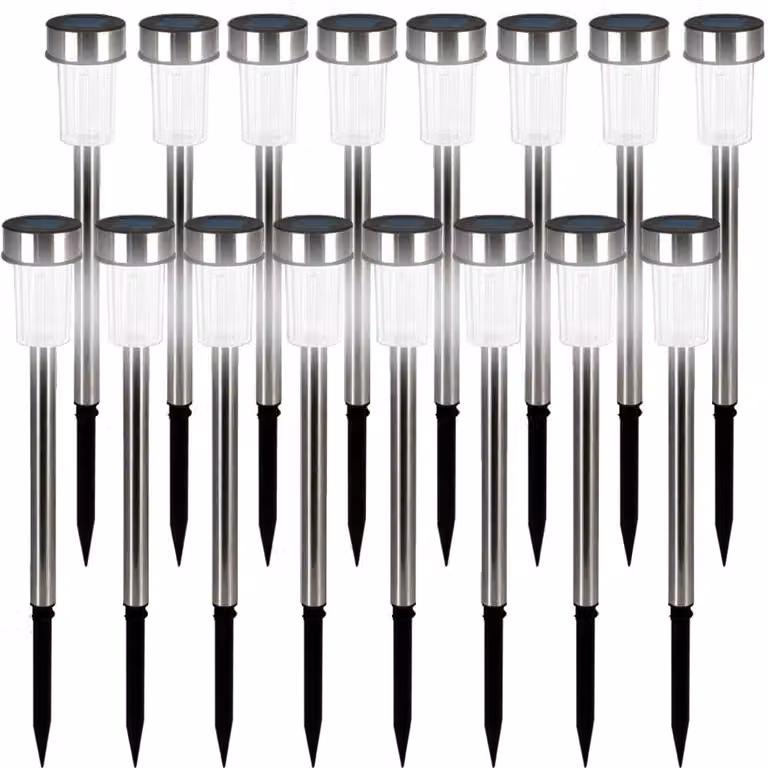 DEUBA® Lampa solarna do użytku na zewnątrz 16-częściowy zestaw LED odporny na warunki atmosferyczne IP44 czujnik zmierzchu kolec uziemienia stal nierdzewna biała solarna lampa ogrodowa oświetlenie zewnętrzne dekoracja balkonu