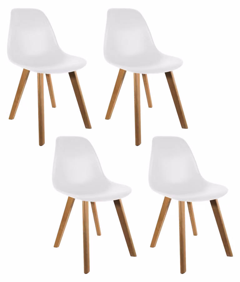 Zestaw czterech krzeseł, styl skandynawski, kolor biały, materiał: drewno/PP, wymiary: 46,2 x 52 x 86,4 cm