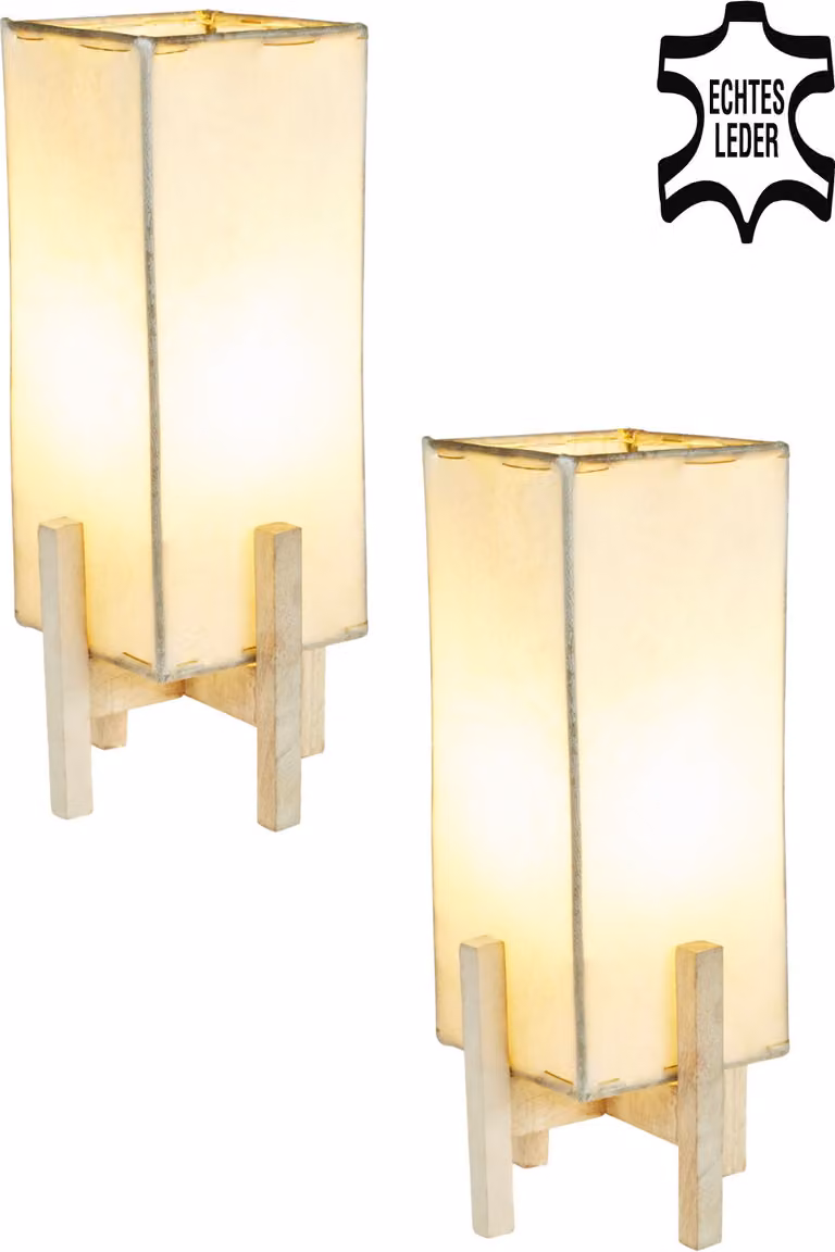 zestaw 2 orientalnych lamp stołowych Janka 30cm skórzana lampa kwadratowa | Marokańskie małe lampy stołowe wykonane z metalu, skórzany abażur | Orientalna dekoracja z Maroka, kolor beżowy