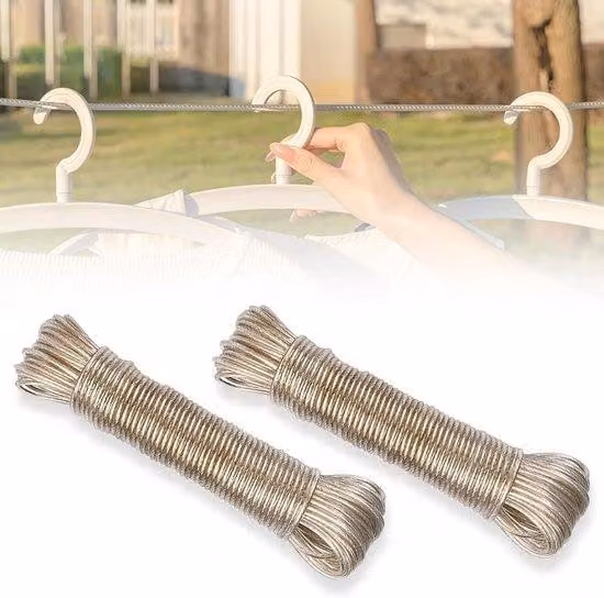 Zestaw lin stalowych do użytku zewnętrznego - 2 sztuki - długość 20 metrów - grubość 3 mm - idealne do ogrodu, balkonu i campingów