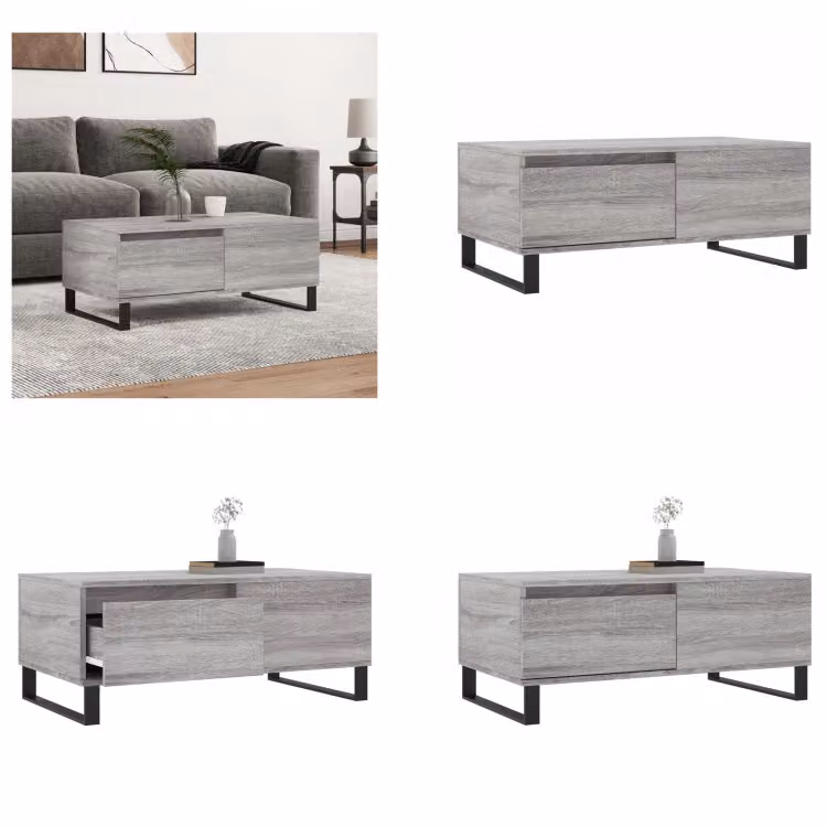 vidaXL Stolik kawowy Grey Sonoma 90x50x36,5 cm Materiał drewnopochodny - Stolik kawowy - Stoliki kawowe - Stolik boczny - Stolik do sofy