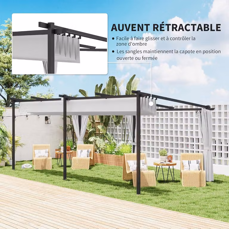 Pergola ogrodowa - Zadaszenie ogrodu - Pokój ogrodowy - Przestrzeń do wypoczynku na zewnątrz - Zadaszenie tarasu - Rozkładany dach