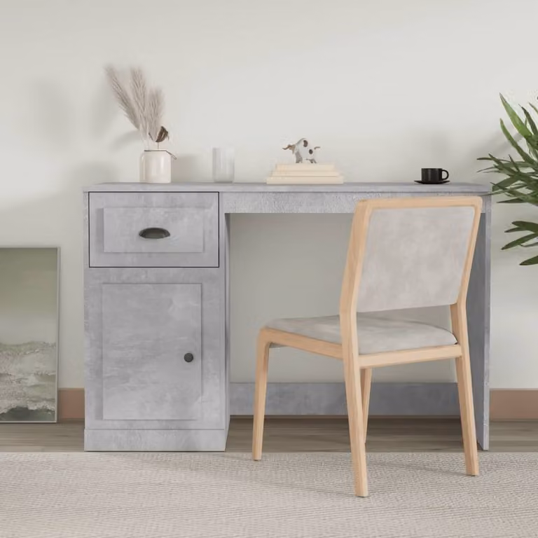 vidaXL Biurko z szufladą betonowe szare 115x50x75 cm materiał drewnopochodny - Biurko - Biurka - Biurko komputerowe - Stolik PC