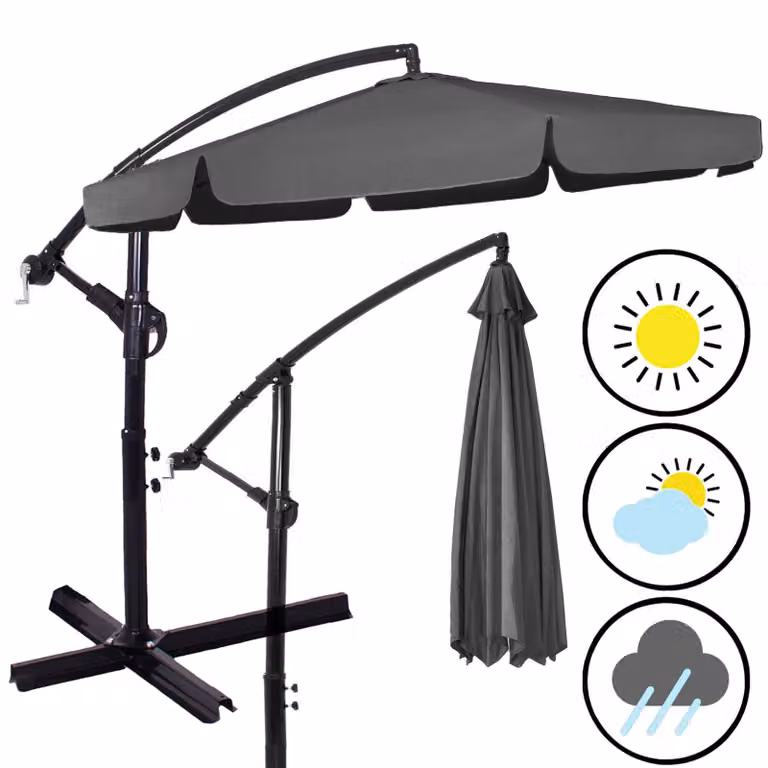 Springos® Premium parasol XXL Ø 350 cm parasol wspornikowy z korbą w komplecie z pokrowcem | Wodoodporny obrotowy parasol ogrodowy Ochrona przeciwsłoneczna taras ogród