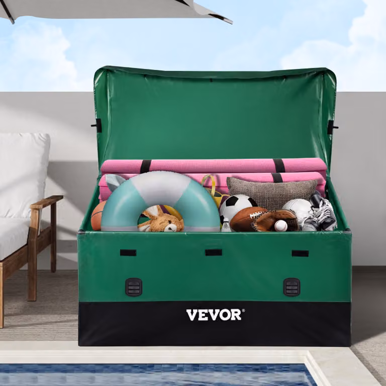 VEVOR 147 x 86 x 108 cm skrzynia na poduszki wykonana z wodoodpornej plandeki PE Skrzynia do przechowywania do użytku na zewnątrz Skrzynia ogrodowa 1013L