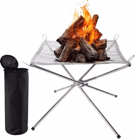 Dailygoods - Przenośny palenisko z otwartym kominkiem - 56 cm - Składane - Stal nierdzewna - Palenisko zewnętrzne - Stabilne, idealne do campingów