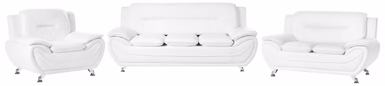 BELIANI Komplet wypoczynkowy dla 6 osób biały wegańska skóra ekologiczna sofa kanapa fotel srebrne nóżki nowoczesny salon w stylu glamour