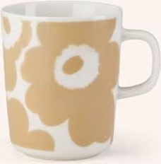 Zestaw 6 ceramicznych kubków z uchem Marimekko Oiva/Unikko w kolorze beige z motywem floralnym
