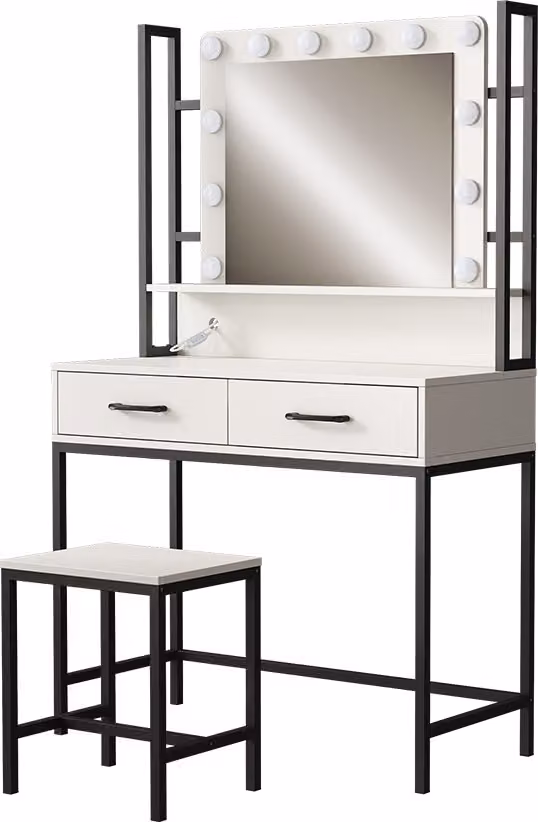 Toaletka Vicco Luvia Biały 90 cm z lustrem, oświetleniem LED i taboretem, Model 53015