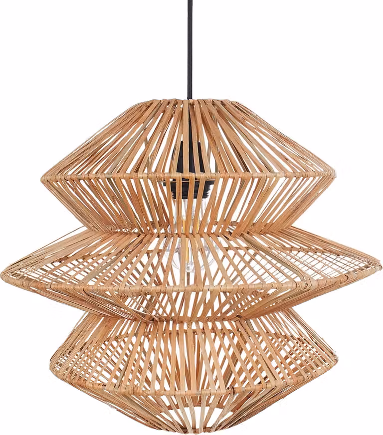 BELIANI Lampa wisząca naturalna rattanowy klosz czarna podstawa żelazna lampa sufitowa boho oświetlenie do salonu jadalni