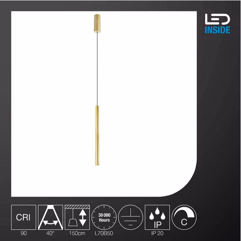Lampa wisząca LED HELIA 30 PD, złota, z możliwością regulacji jasności, 3000K, 10W, 550lm
