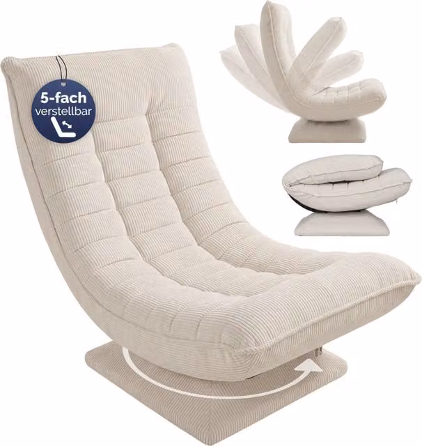 Fotel relaksacyjny Casaria® Aberdeen w kolorze beżowym, obracany o 360°