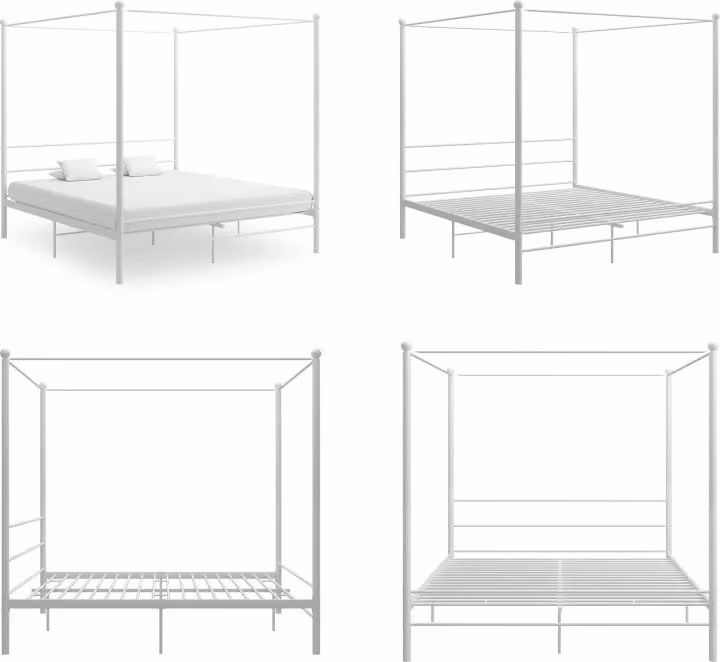 vidaXL Łóżko z baldachimem białe metalowe 180x200 cm - Rama łóżka - Metalowa rama łóżka - Łóżko - Łóżka