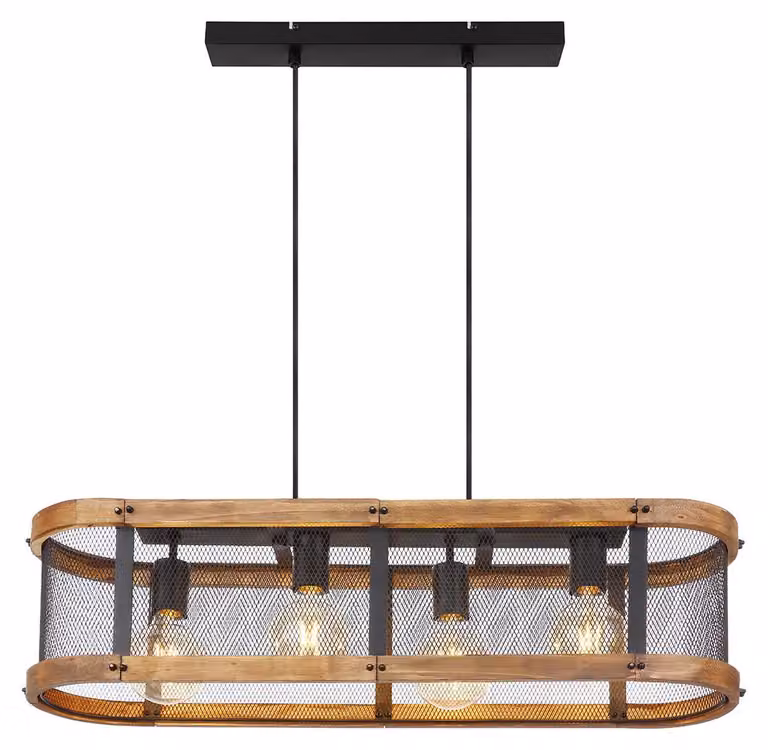 Lampa wisząca z drewna, styl rustykalny, drewno w kolorze czarno-brązowym, 4xE27