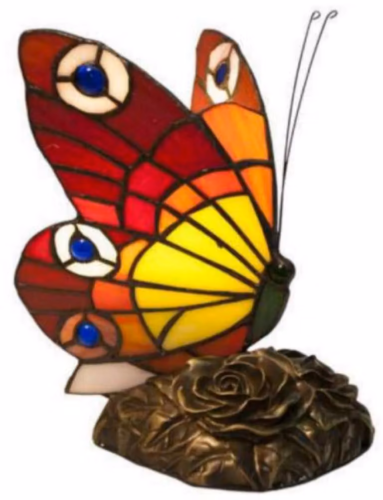 Casa Padrino Luxury Tiffany Table Lamp Butterfly Red / Multicoloured 17 x 17 x H. 23 cm - Lampa biurkowa Tiffany - Luksusowe wnętrze - Luksusowe oświetlenie Art Deco - Lampy Tiffany