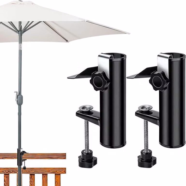 Stojak na parasol - Uchwyt na parasol - Osłona przeciwsłoneczna na balkon - Oszczędna konstrukcja - 2 sztuki - Czarny
