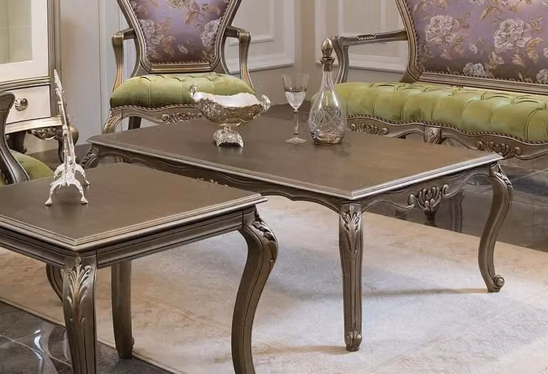 Casa Padrino stolik w stylu barokowym srebrny 125 x 70 x h. 41 cm - Stolik z litego drewna do salonu - Szlachetne meble w stylu barokowym
