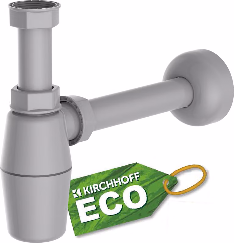 KIRCHHOFF ECO SAVE odpływ umywalkowy, syfon wykonany z tworzywa sztucznego pochodzącego z recyklingu, zrównoważony zestaw odpływowy do umywalek