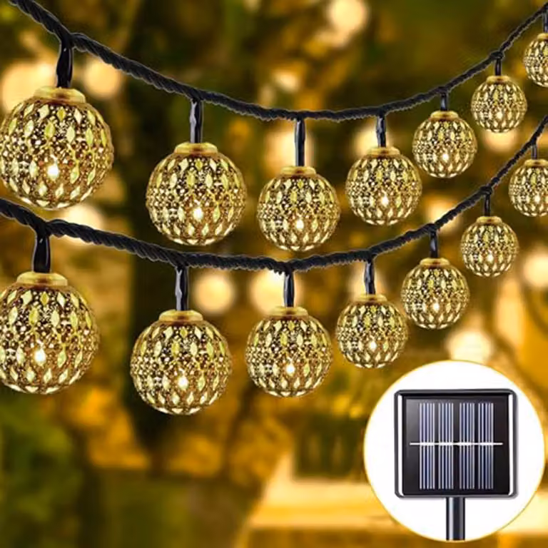 Światełka solarnym zasilaniem, 7 metrów, 50 diod LED, ciepła biel, styl marokański, do użytku zewnętrznego