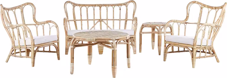 BELIANI Zestaw mebli ogrodowych beżowy naturalny rattan 2 fotele 2 stoliki sofa poduszki na zewnątrz do wewnątrz boho
