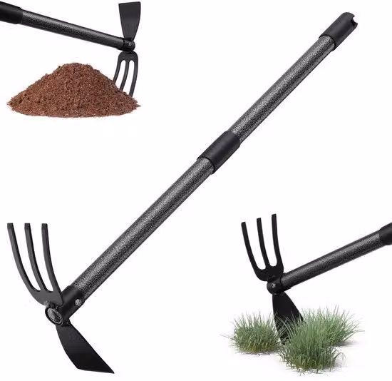 Ibenzoa® Regulowana motyka ogrodowa, wysokość 76/116 cm, z głowicą ze stali nierdzewnej, solidną konstrukcją metalową i ergonomiczną rączką – do usuwania chwastów i napowietrzania gleby