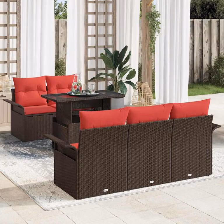Maison Exclusive - Zestaw mebli ogrodowych, sofa z 6 sztukami, 5 miejsc, kolor brązowy, wykonana z rattanu syntetycznego