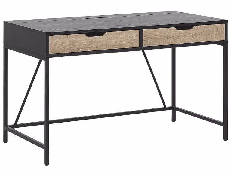 BELIANI Biurko domowe czarne drewniany blat metalowe nogi 2 szuflady minimalistyczny design 120 x 60 cm
