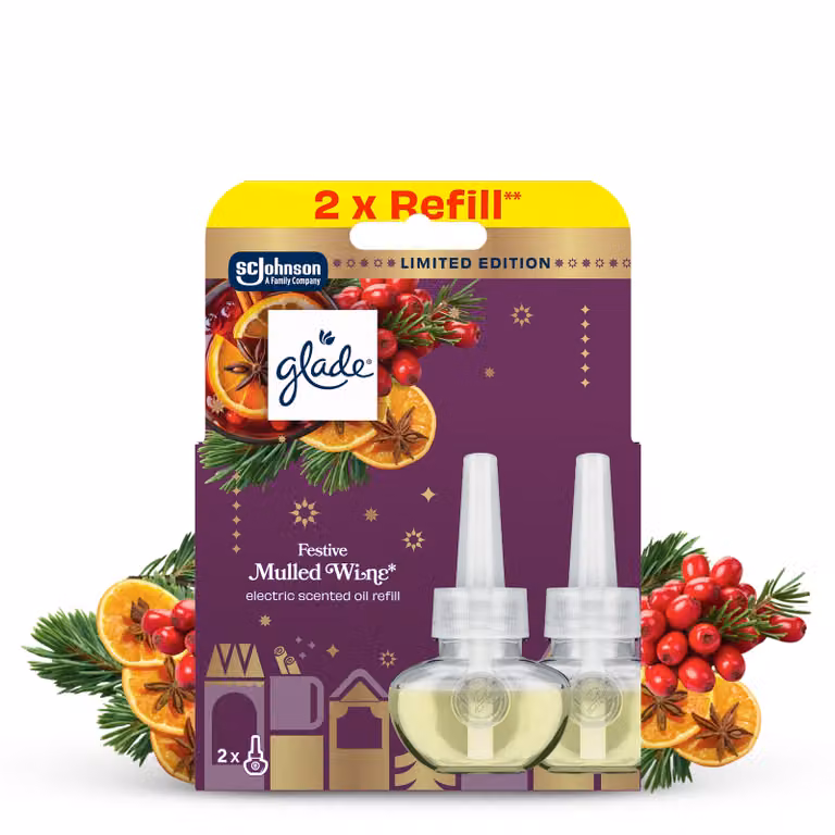 Świąteczny zimowy Glade® Electric scented oil - Mulled Wine, zapas do elektrycznego odświeżacza powietrza 2x20ml