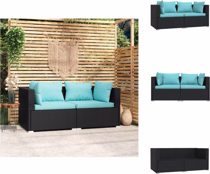 vidaXL 2-osobowa sofa z poduszkami z czarnego polirattanu - Zestawy mebli ogrodowych