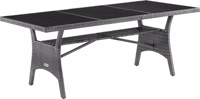 Stół ogrodowy Casaria Polyrattan rozkładany, prostokątny, szary i czarny, W x S x W: 190 x 90 x 75 cm