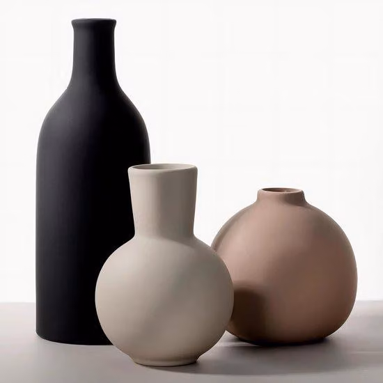 Ceramiczne wazony do dekoracji wnętrz - rustykalne wazony w kolorach czarnym, szarym i beżowym - zestaw 3 sztuk (mały, średni, duży) - idealne do dekoracji