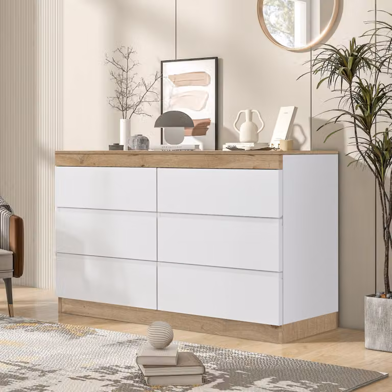 Flieks komoda kredens z 6 szufladami, szafki do salonu komoda szafka nocna do sypialni przedpokoju salonu, 110x40x67,5cm