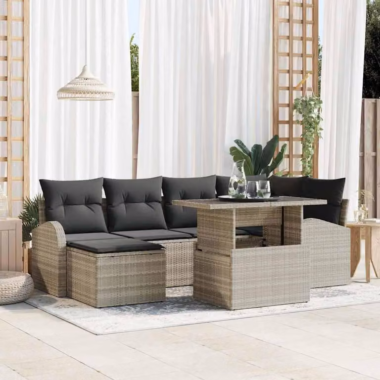 Maison Exclusive - Zestaw mebli ogrodowych, sofa i 6 foteli, kolor jasnoszary, wykonane z rattanu syntetycznego