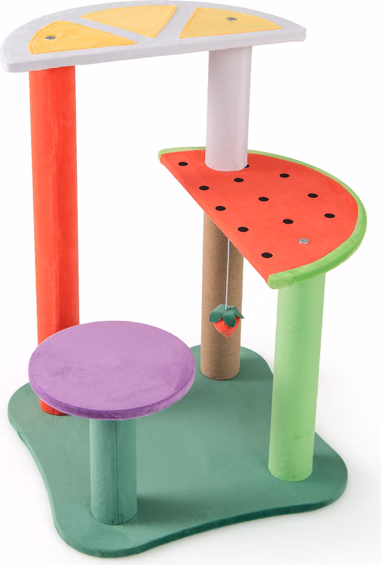 COSTWAY drapak 69cm mały, śliczny owocowy motyw, drzewko dla kota z platformami, truskawkowa piłka, drapak, drzewko do wspinaczki, meble dla kota kolorowe