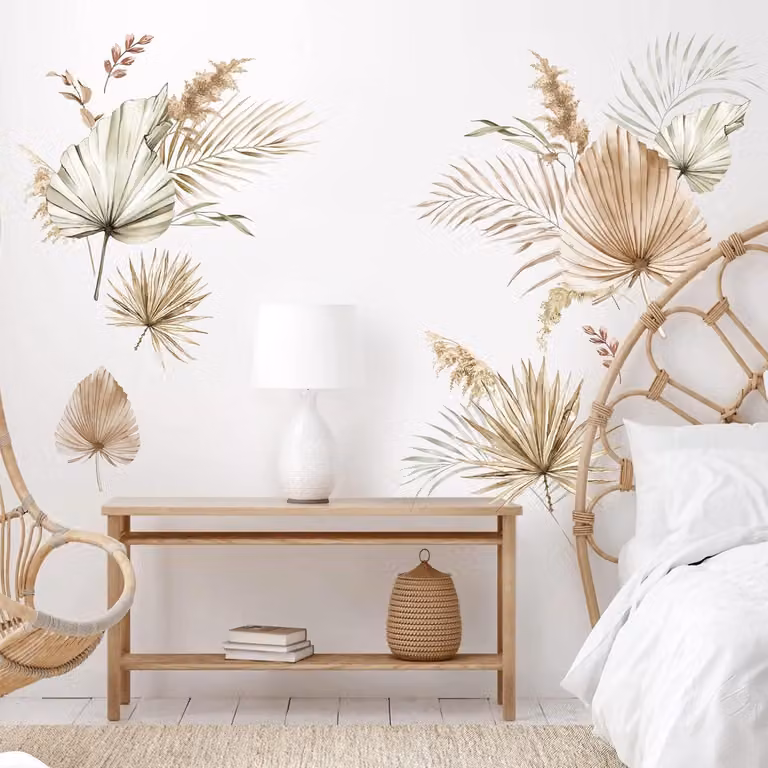 Naklejka ścienna Boho liście palmowe - Tropikalna dekoracja ścienna - 5 sztuk - Zielony - PVC - 50x70 cm