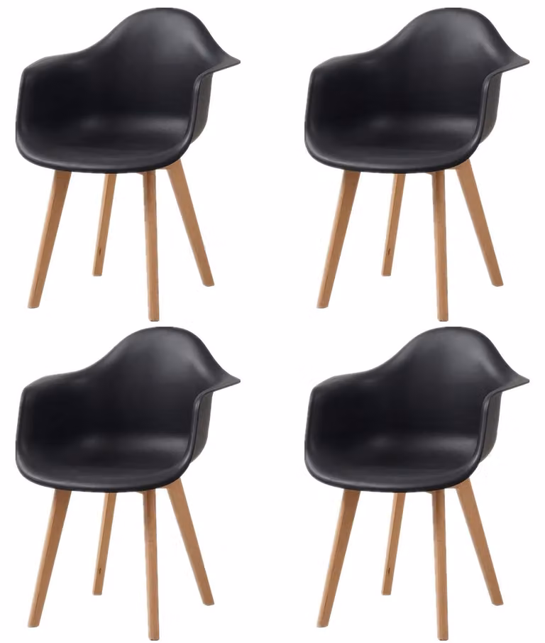 Krzesła do jadalni - zestaw 4 sztuk - minimalistyczny, styl retro, nowoczesny - z oparciem - siedzisko z tworzywa sztucznego - nogi z buku