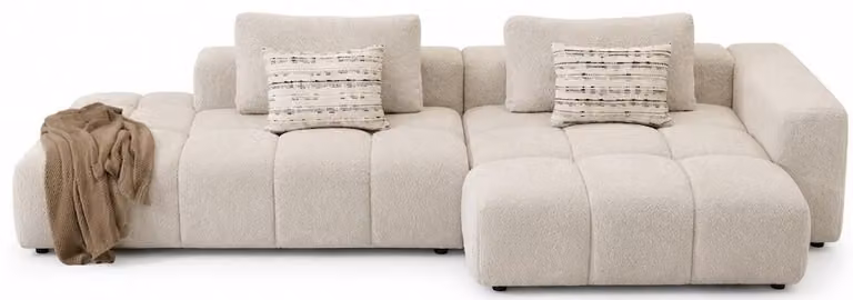Sofa narożne w kształcie litery L, białe, minimalistyczny design, nowoczesny styl, komfortowe