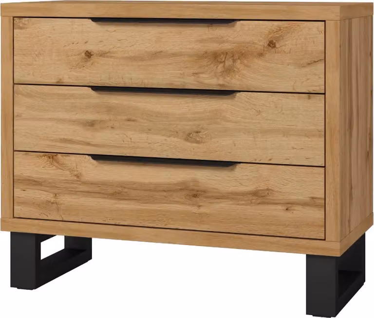 Komoda HALLE 3S 99cm dąb wotan mat/czarna z szufladami
