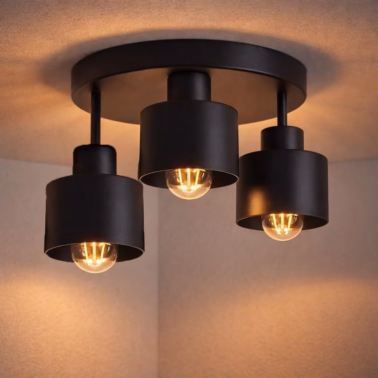 Lampa sufitowa w stylu industrialnym - lampa wisząca do salonu - oświetlenie pomieszczenia - trzy oprawki E27 - 285 x 285 x 23 cm