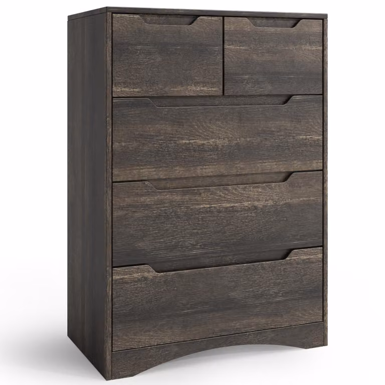Komoda BEALIFE, 72x41x94 cm, z 5 szufladami | Wykonana z MDF, z zabezpieczeniem przed przewróceniem i prowadnicami do szuflad | Szarość antracytowa, model AP23