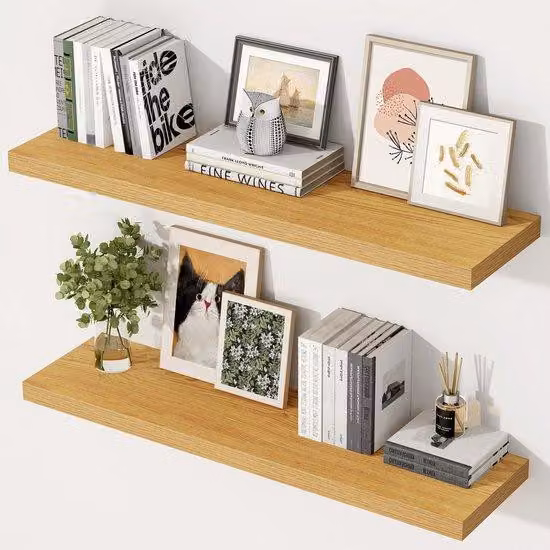 QuickShopping - 29,5 cm głęboko pływające półki na ścianę, 90 cm dębowa półka na ścianę, 29 kg pojemność, dodatkowe szerokie półki magazynowe do kuchni, łazienka