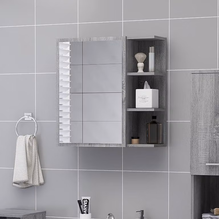 The Living Store Szafka łazienkowa z lustrem Grey Sonoma 62,5x20,5x64 cm Materiał drewnopochodny