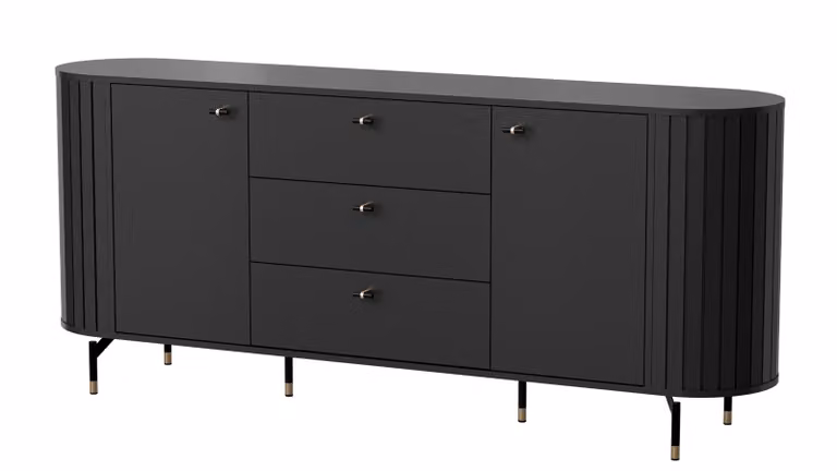MINIO go for it, komoda "ZAMA" 190 cm, trzy szuflady, ozdobne zaokrąglone boki, kolor czarny