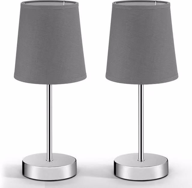 Zestaw 2 lamp nocnych Monzana Lumière w kolorze szarym z chromowanymi elementami metalowymi i materiałowym abażurem