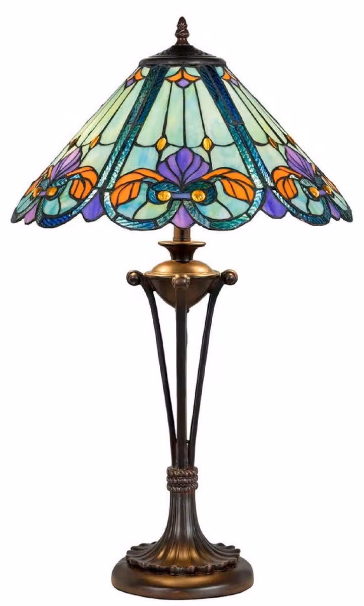 Casa Padrino Luxury Tiffany Table Lamp Multicoloured / Brown Ø 40 x H. 61 cm - Lampa biurkowa Tiffany - Luksusowe wnętrze - Luksusowe oświetlenie Art Deco - Lampy Tiffany