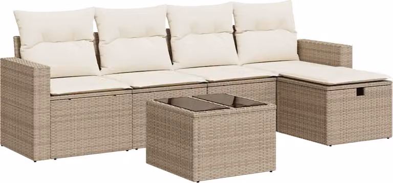 vidaXL 6-częściowa sofa ogrodowa z poduszkami Beżowy polirattan
